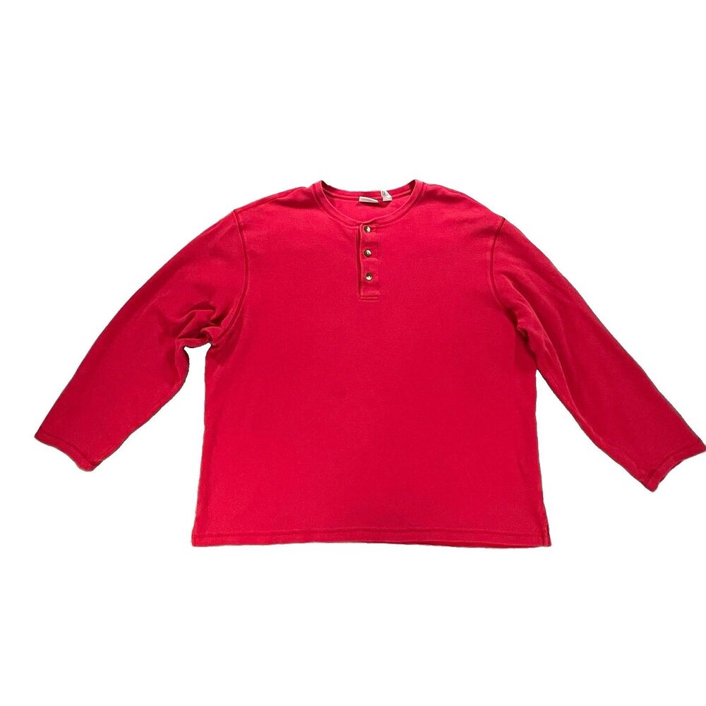 Covington Red Long Sleeve Waffle Henley T-Shirt 2XLT Big & Tall Cotton Rugged